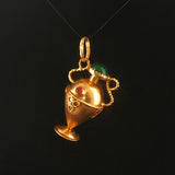18k Yellow Gold and Cabochon Glass 6.8g Vintage Amphora Charm Pendant Italy