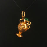 18k Yellow Gold and Cabochon Glass 6.8g Vintage Amphora Charm Pendant Italy