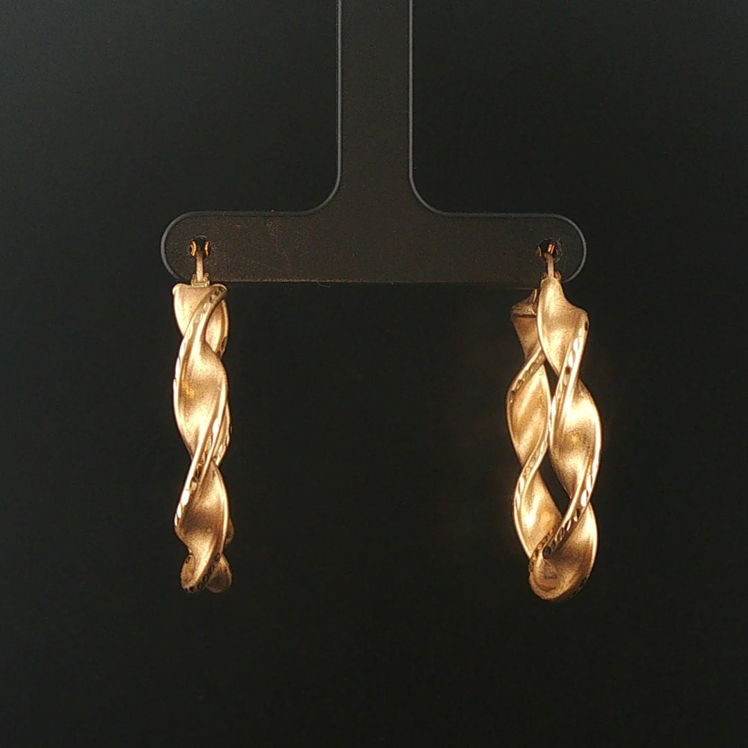 14k Yellow Gold 4.8g Diamond Cut Twisted Spiral Hoop Earrings 1.5"