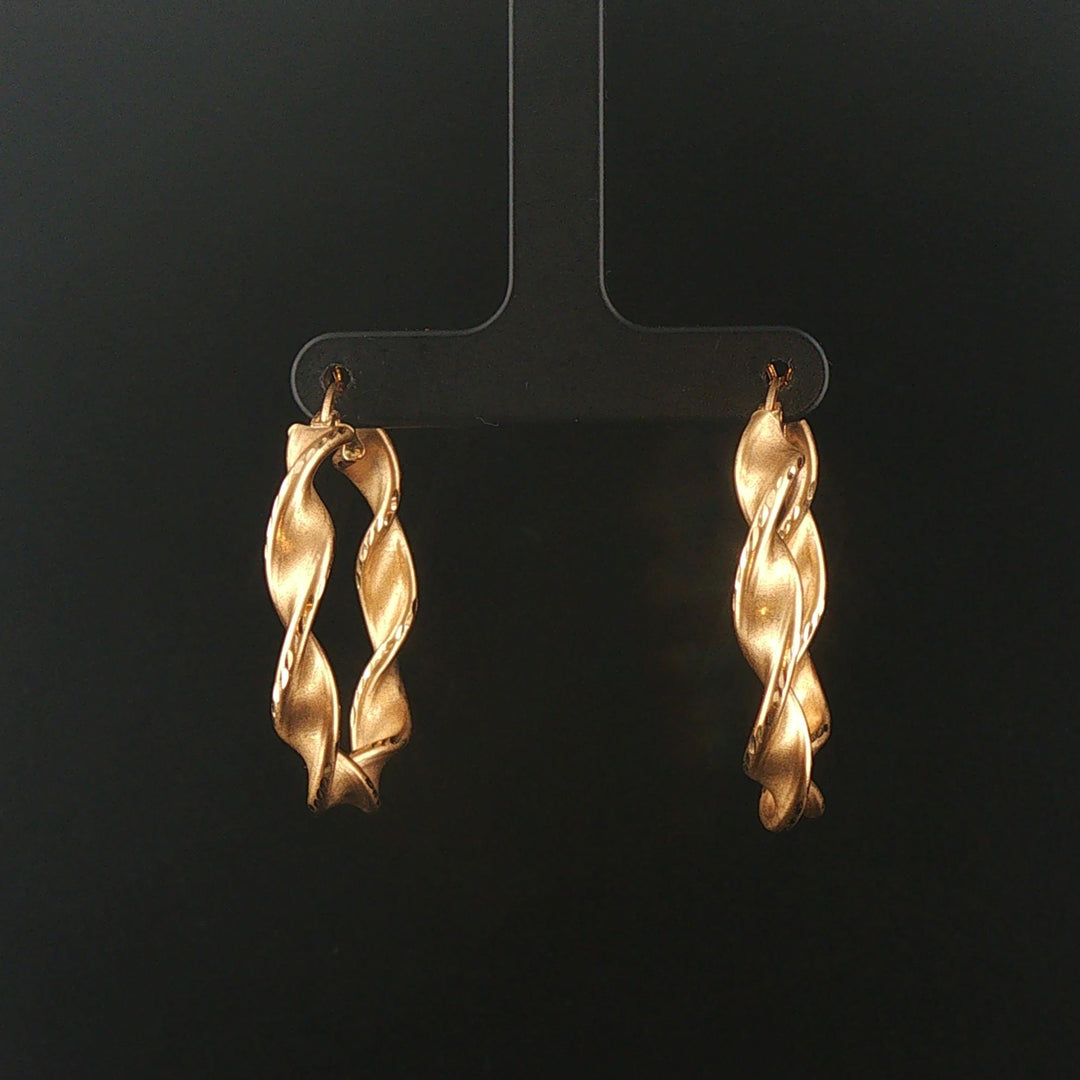 14k Yellow Gold 4.8g Diamond Cut Twisted Spiral Hoop Earrings 1.5"