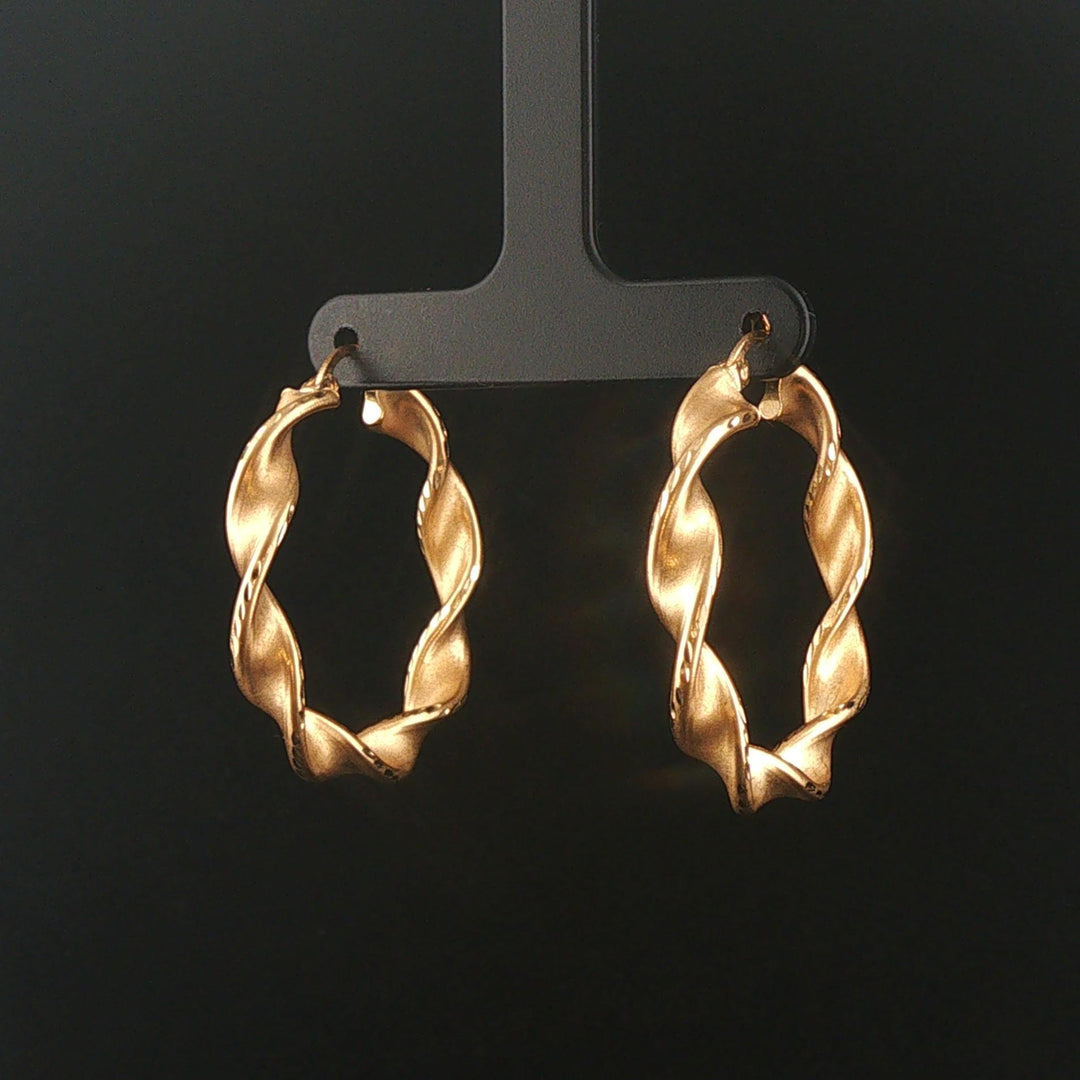 14k Yellow Gold 4.8g Diamond Cut Twisted Spiral Hoop Earrings 1.5"