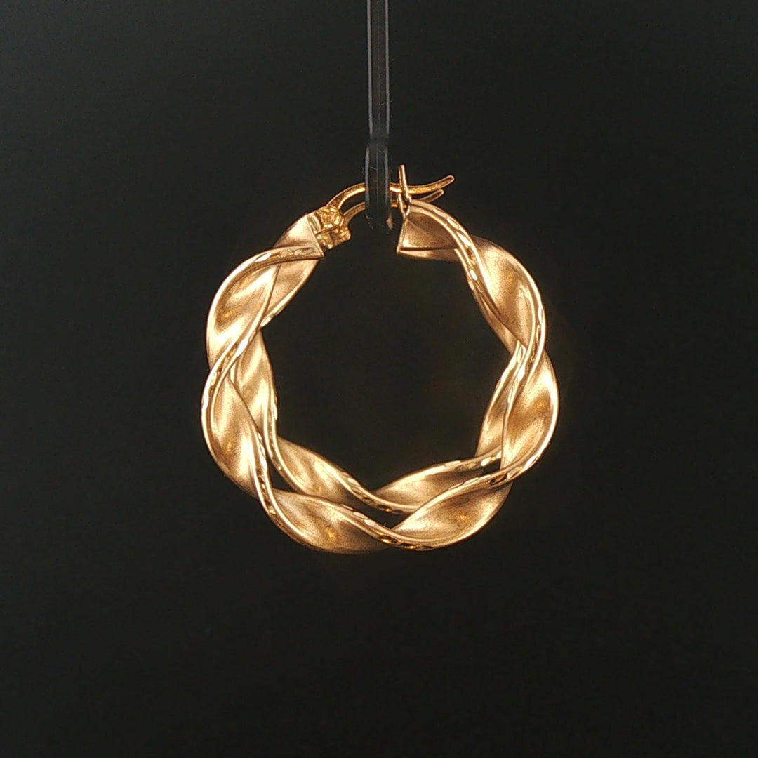 14k Yellow Gold 4.8g Diamond Cut Twisted Spiral Hoop Earrings 1.5"