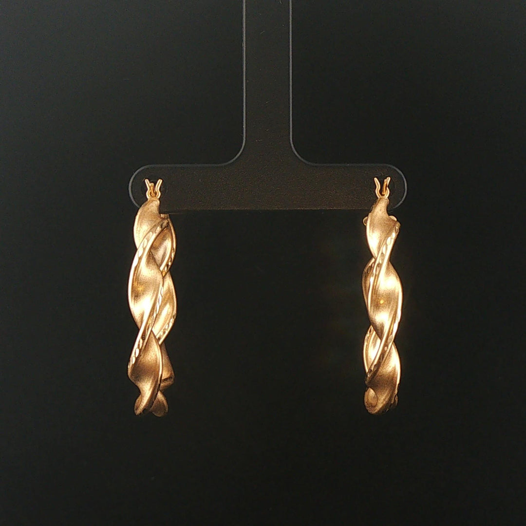 14k Yellow Gold 4.8g Diamond Cut Twisted Spiral Hoop Earrings 1.5"