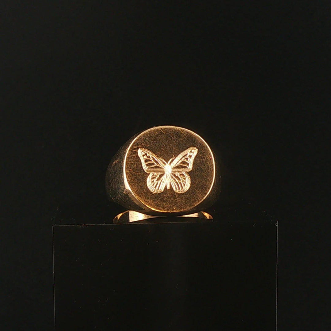 14k Yellow Gold 19.7g Solid Heavy Vintage Butterfly Signet Ring Size 10