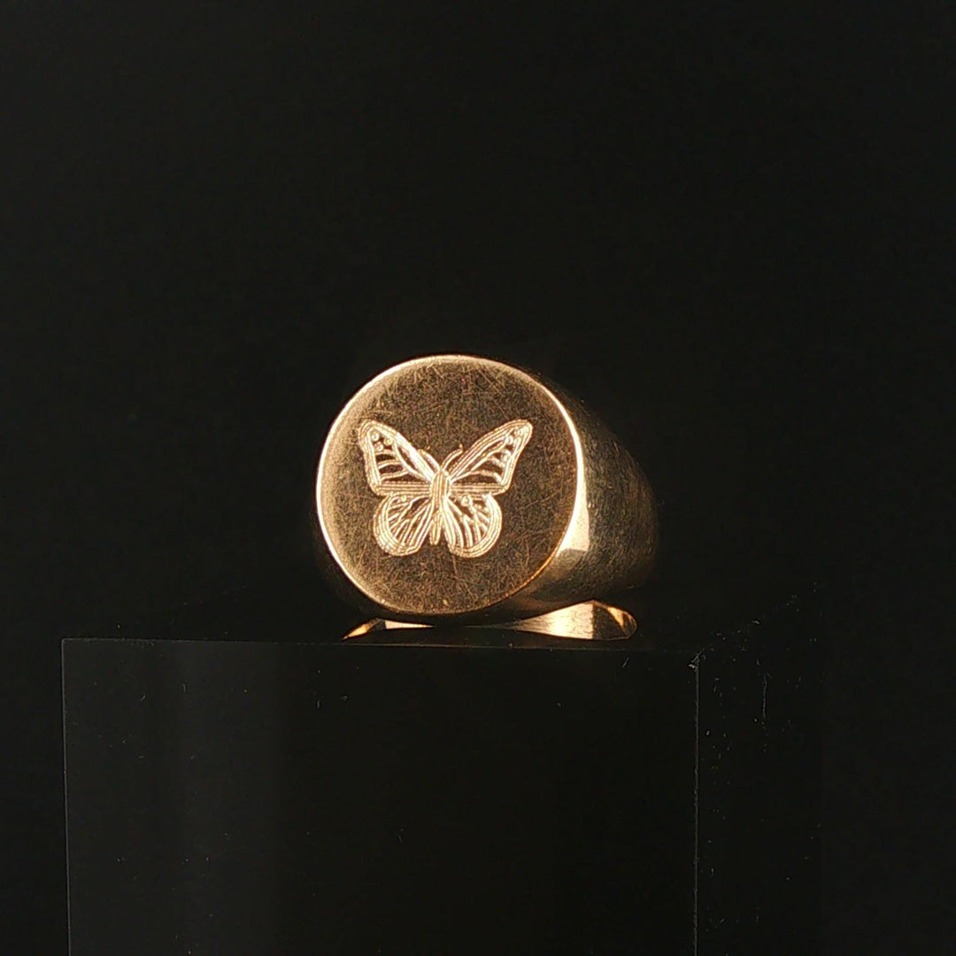 14k Yellow Gold 19.7g Solid Heavy Vintage Butterfly Signet Ring Size 10