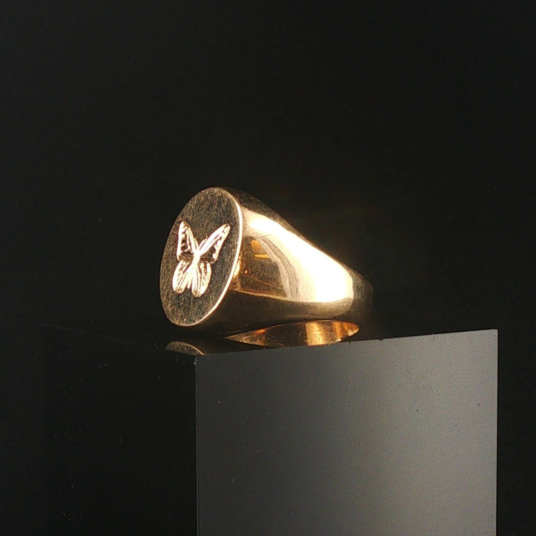 14k Yellow Gold 19.7g Solid Heavy Vintage Butterfly Signet Ring Size 10