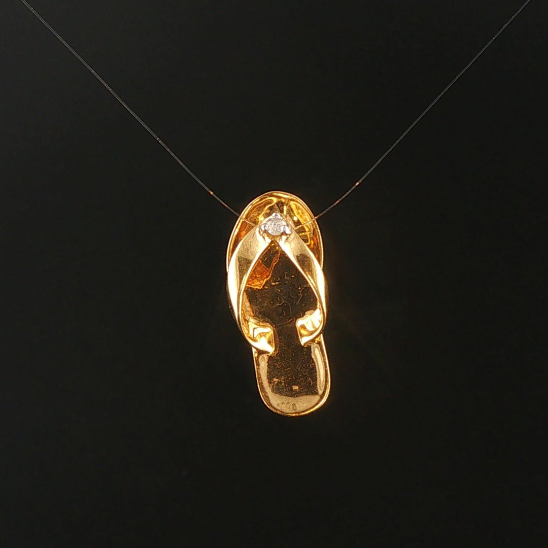 18k Yellow Gold and Diamond Polished Sandal Slide Pendant 1"