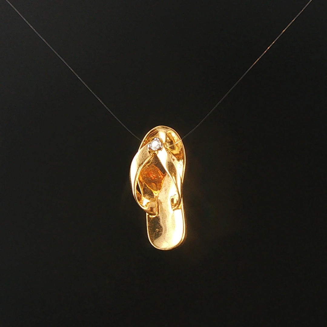 18k Yellow Gold and Diamond Polished Sandal Slide Pendant 1"