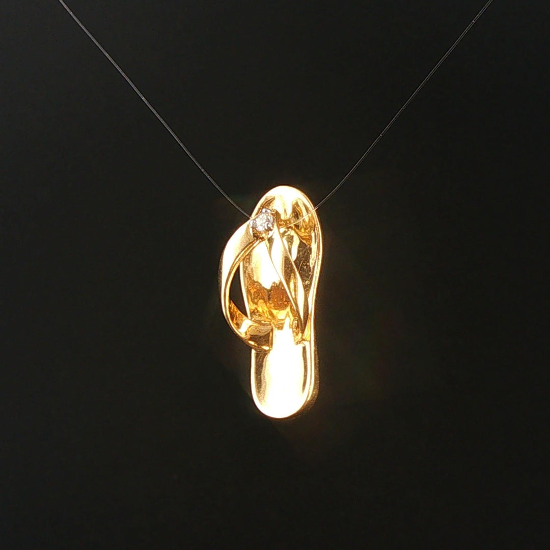 18k Yellow Gold and Diamond Polished Sandal Slide Pendant 1"