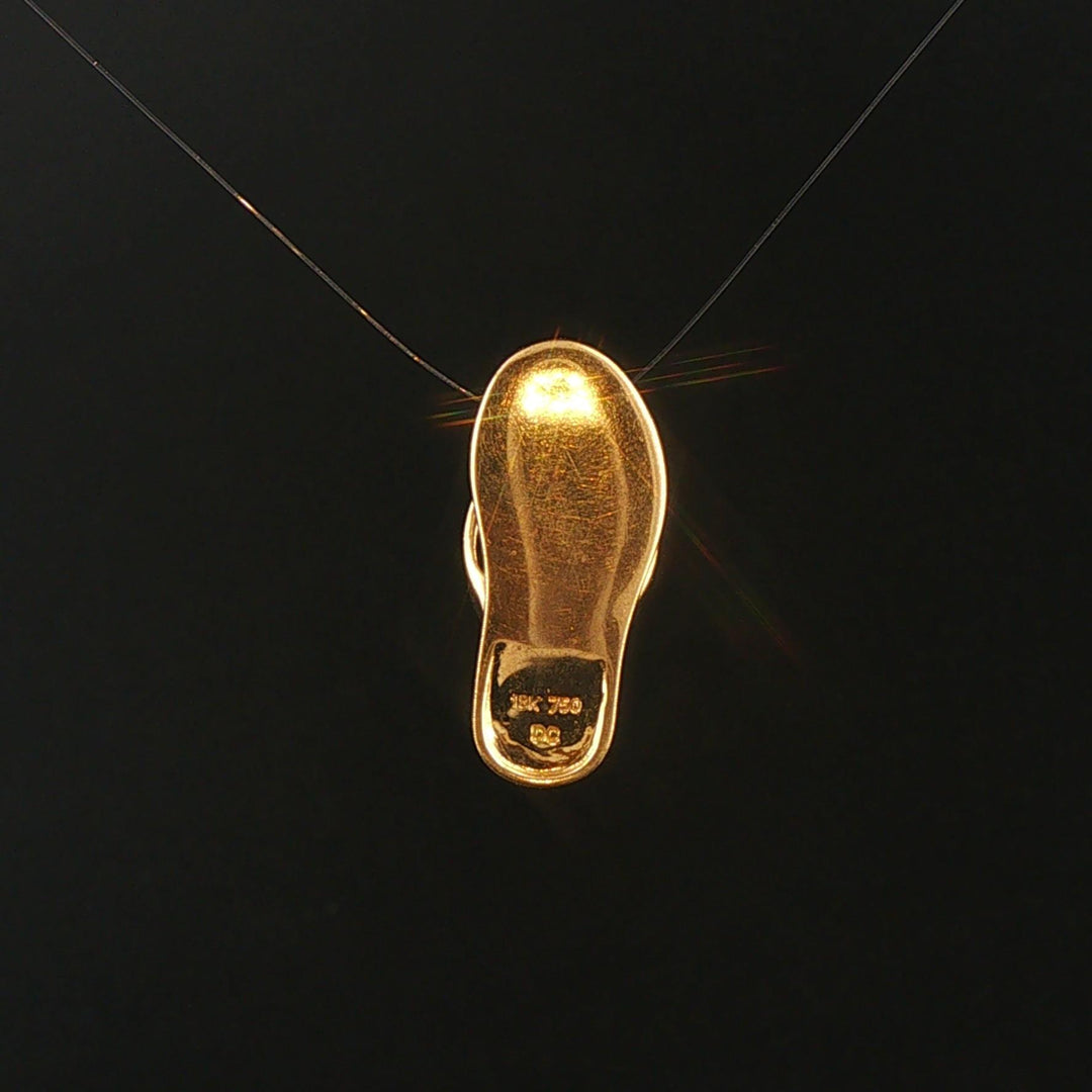 18k Yellow Gold and Diamond Polished Sandal Slide Pendant 1"