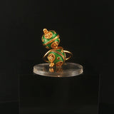 18k Yellow Gold and Green Enamel Vintage Bypass Ball Ring Size 3.5