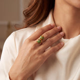 18k Yellow Gold and Green Enamel Vintage Bypass Ball Ring Size 3.5