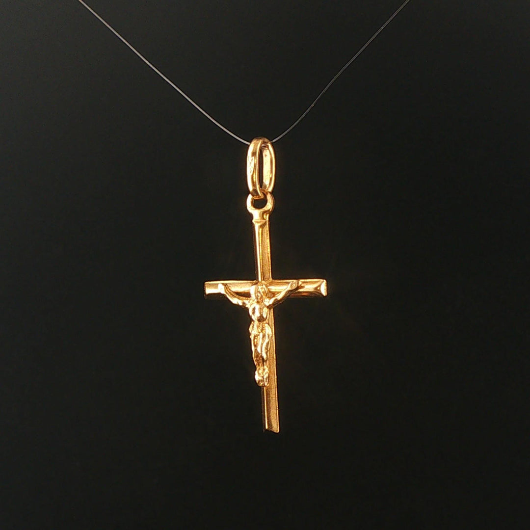 18k Yellow Gold 2.4g Vintage Cross Crucifix Pendant 1.5"
