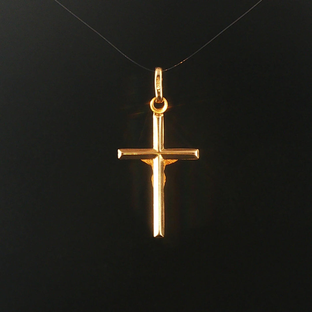 18k Yellow Gold 2.4g Vintage Cross Crucifix Pendant 1.5"