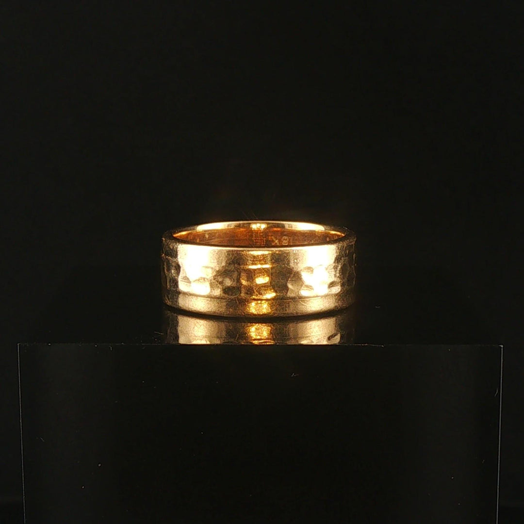 18k Yellow Gold 6.7g Vintage Solid Hammered 6.5mm Band Ring Size 5.5