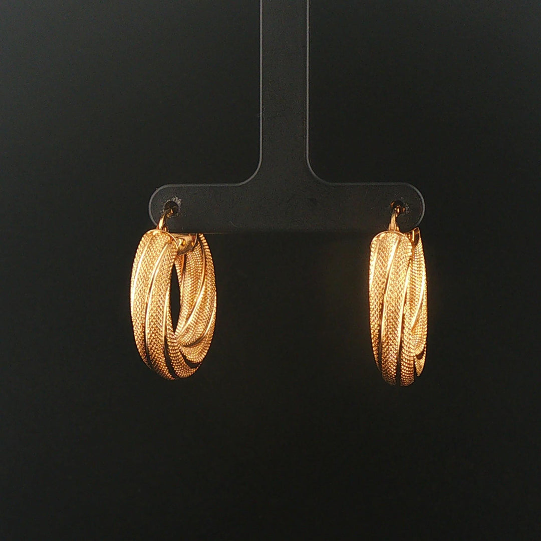 14k Yellow Gold 6g UnoAErre Hollow Thick Textured Hoop Earrings Italy 1"