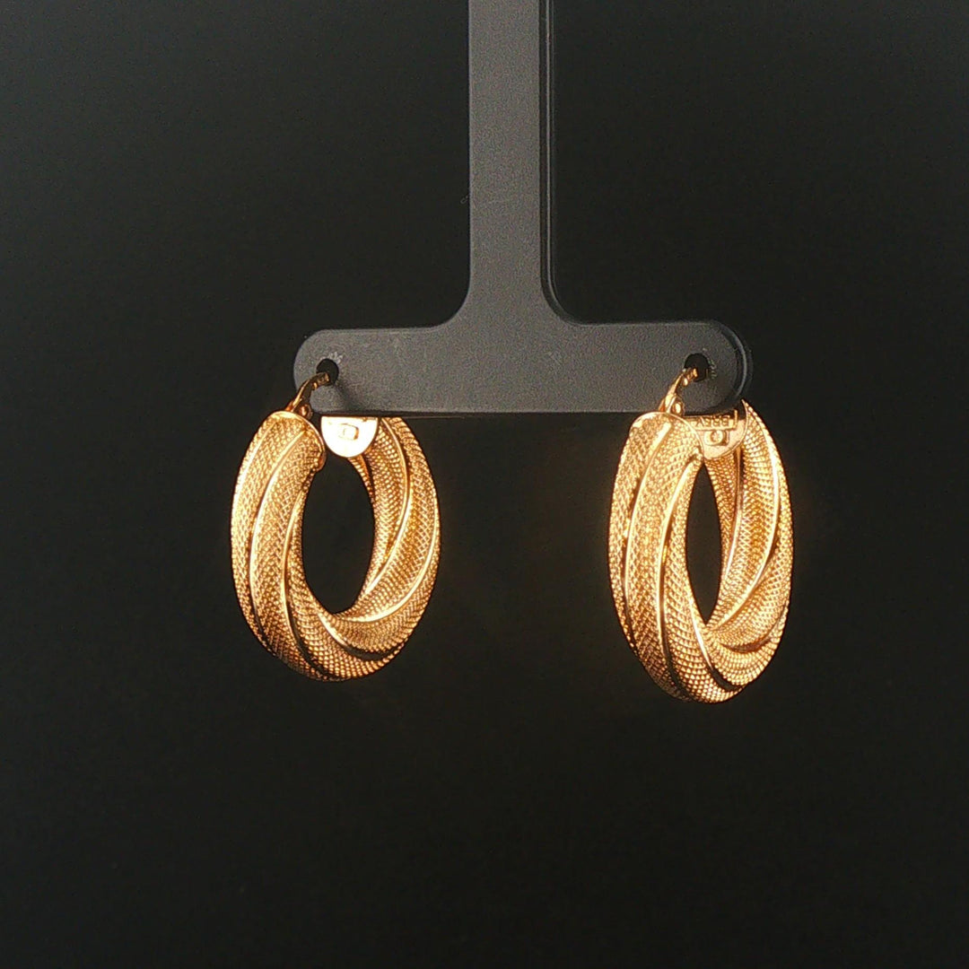 14k Yellow Gold 6g UnoAErre Hollow Thick Textured Hoop Earrings Italy 1"