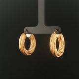 14k Yellow Gold 6g UnoAErre Hollow Thick Textured Hoop Earrings Italy 1"