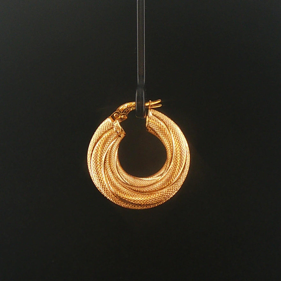 14k Yellow Gold 6g UnoAErre Hollow Thick Textured Hoop Earrings Italy 1"