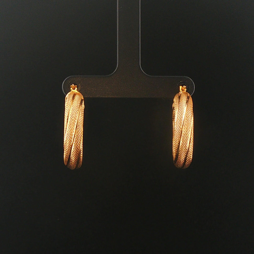14k Yellow Gold 6g UnoAErre Hollow Thick Textured Hoop Earrings Italy 1"