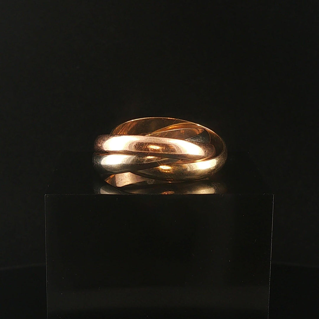 14k Yellow White and Rose Gold Vintage Rolling Band Ring Italy Size 10