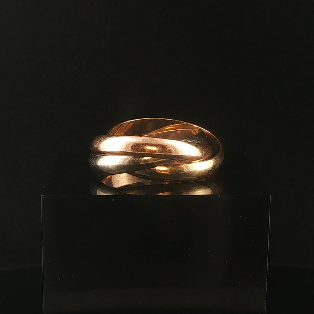 14k Yellow White and Rose Gold Vintage Rolling Band Ring Italy Size 10