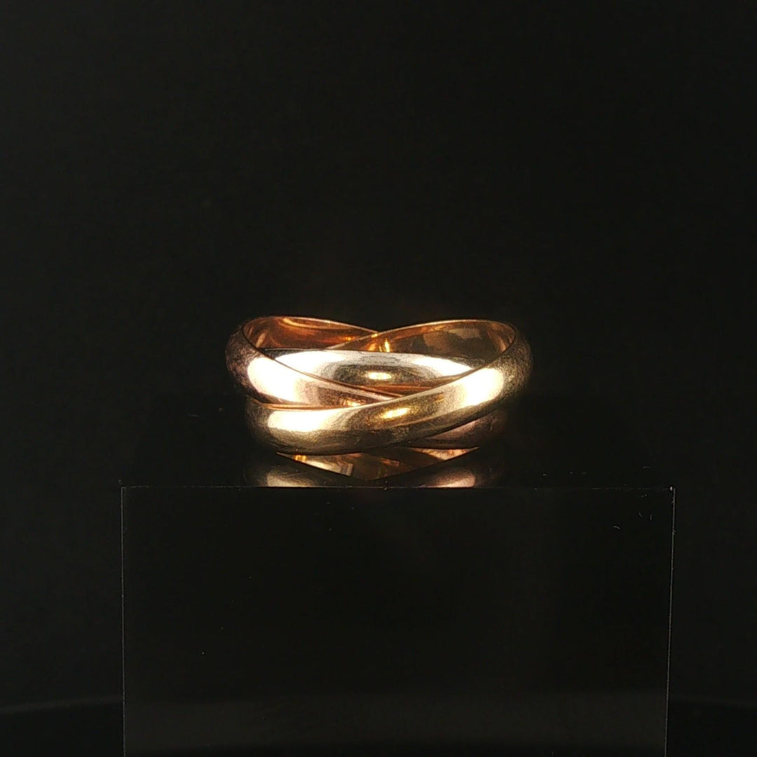 14k Yellow White and Rose Gold Vintage Rolling Band Ring Italy Size 10