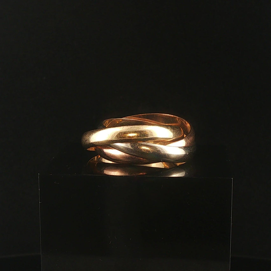 14k Yellow White and Rose Gold Vintage Rolling Band Ring Italy Size 10