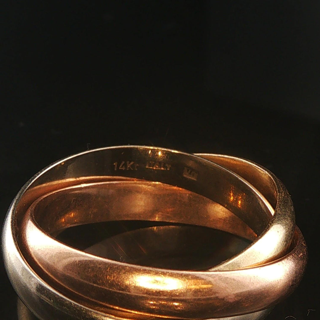 14k Yellow White and Rose Gold Vintage Rolling Band Ring Italy Size 10