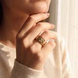 14k Yellow Gold Emerald and Diamond Vintage Band Ring Size 4.75