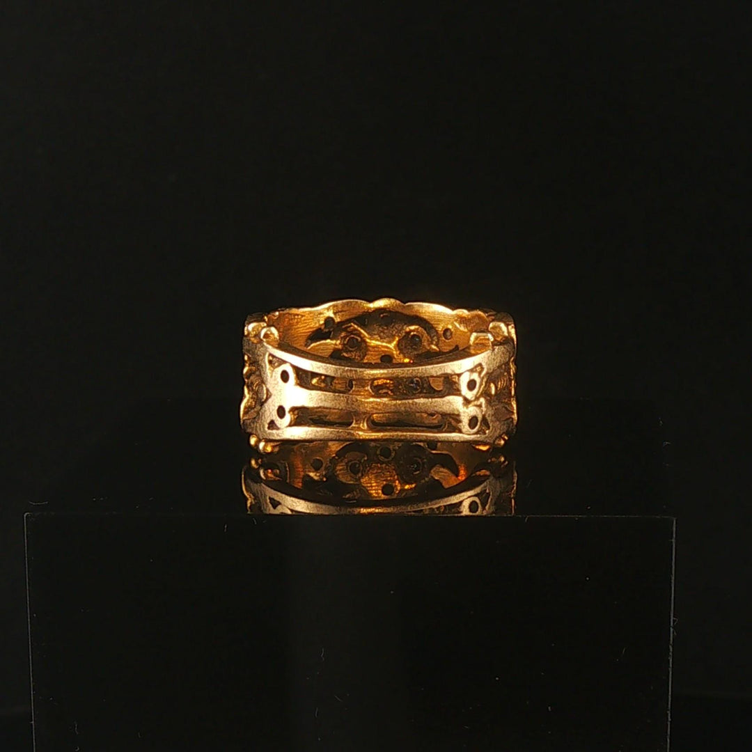14k Yellow Gold Emerald and Diamond Vintage Band Ring Size 4.75