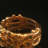 14k Yellow Gold Emerald and Diamond Vintage Band Ring Size 4.75