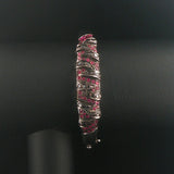 14k White Gold Pink Sapphire and Black Diamond Solid Bangle Bracelet 7"