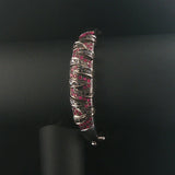 14k White Gold Pink Sapphire and Black Diamond Solid Bangle Bracelet 7"