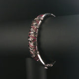 14k White Gold Pink Sapphire and Black Diamond Solid Bangle Bracelet 7"