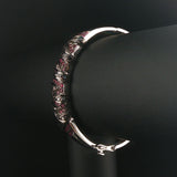 14k White Gold Pink Sapphire and Black Diamond Solid Bangle Bracelet 7"