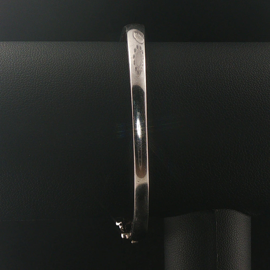 14k White Gold Pink Sapphire and Black Diamond Solid Bangle Bracelet 7"