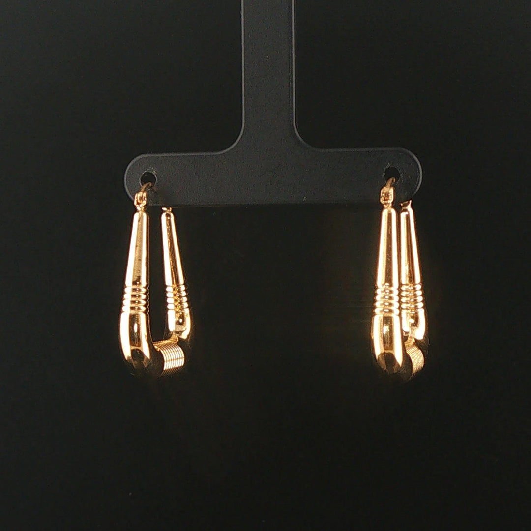 18k Yellow Gold 3g Squared Ribbed Hoop Earrings 1"