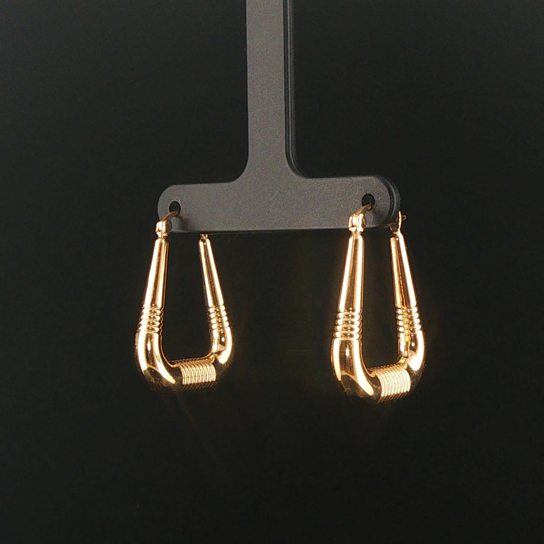 18k Yellow Gold 3g Squared Ribbed Hoop Earrings 1"