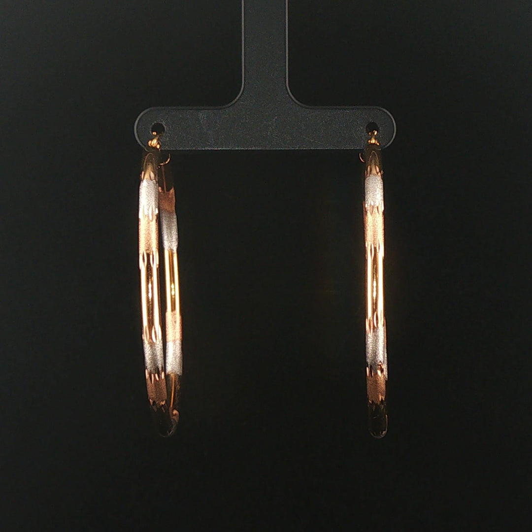14k Yellow White and Rose Gold 4.2g Large Diamond Cut Hoop Earrings 2"