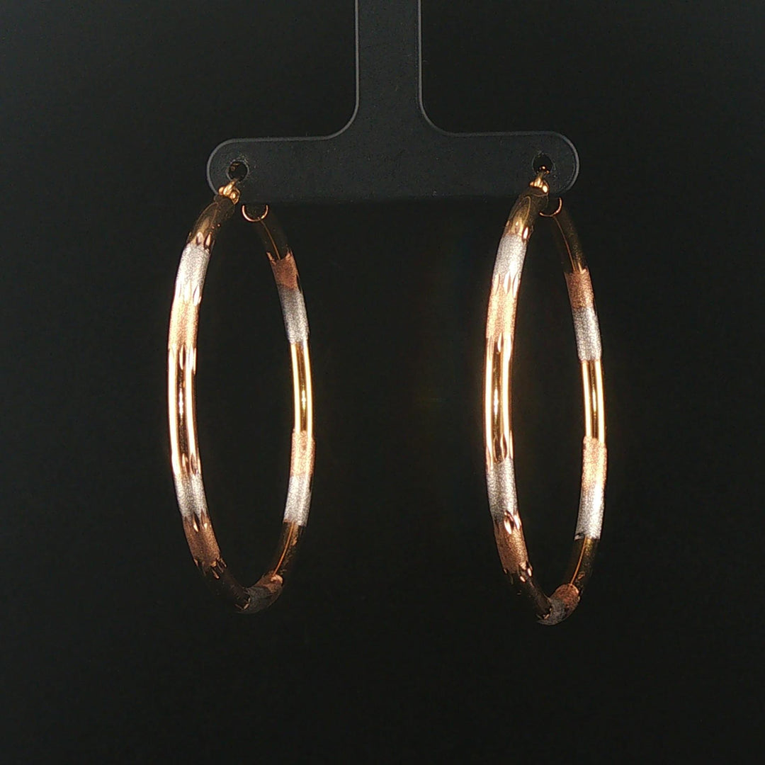 14k Yellow White and Rose Gold 4.2g Large Diamond Cut Hoop Earrings 2"