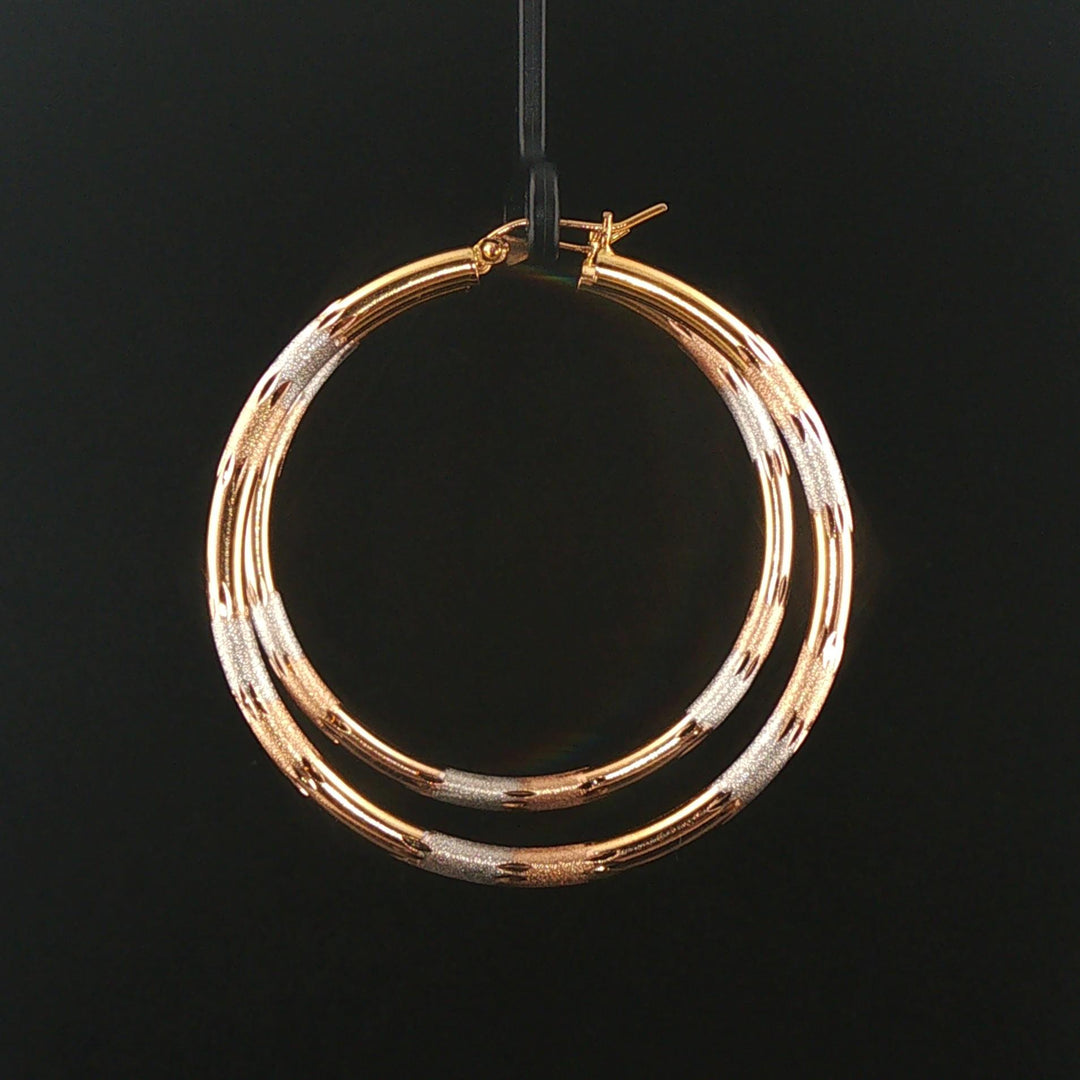 14k Yellow White and Rose Gold 4.2g Large Diamond Cut Hoop Earrings 2"