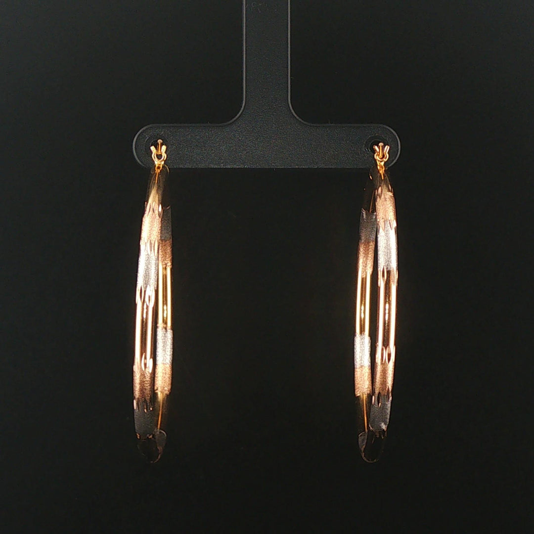 14k Yellow White and Rose Gold 4.2g Large Diamond Cut Hoop Earrings 2"