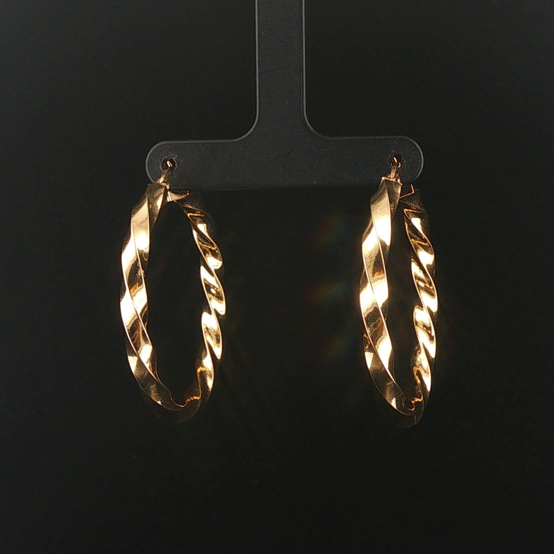 14k Yellow Gold 4.9g Twisted Spiral Hoop Earrings 1.5"