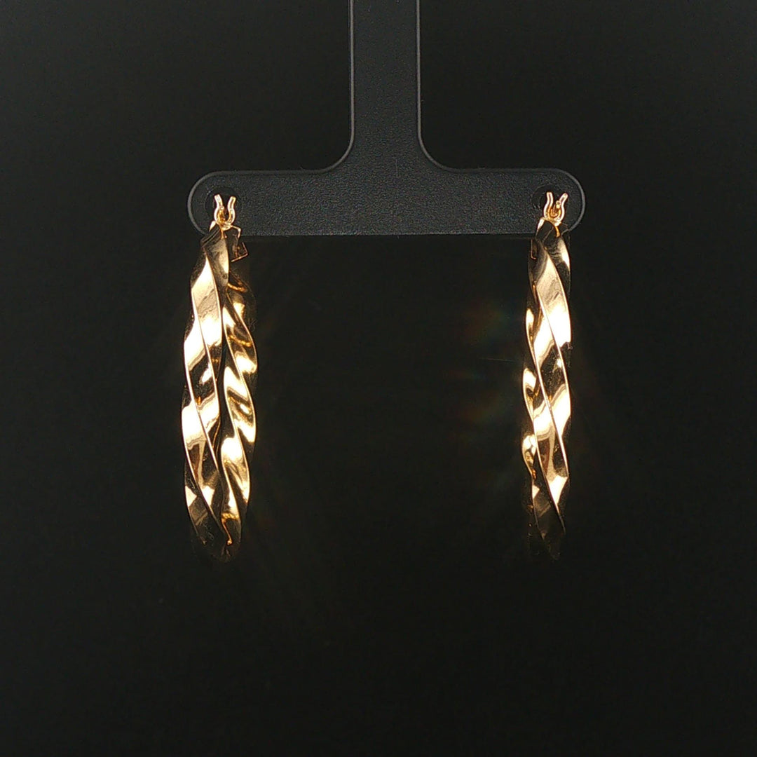 14k Yellow Gold 4.9g Twisted Spiral Hoop Earrings 1.5"