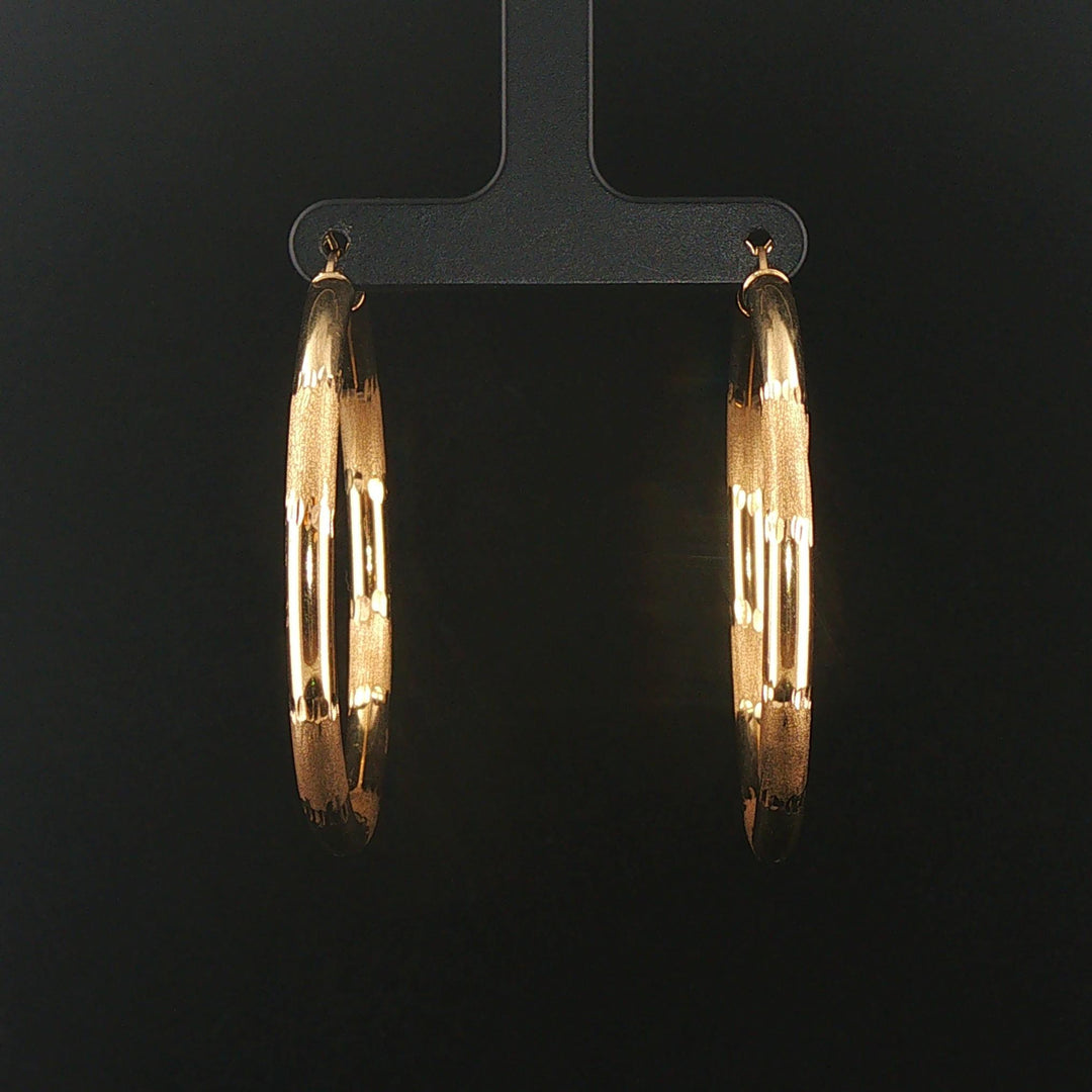 14k Yellow Gold 6.2g Large Diamond Cut Hoop Earrings 2"