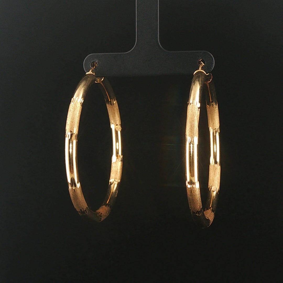 14k Yellow Gold 6.2g Large Diamond Cut Hoop Earrings 2"
