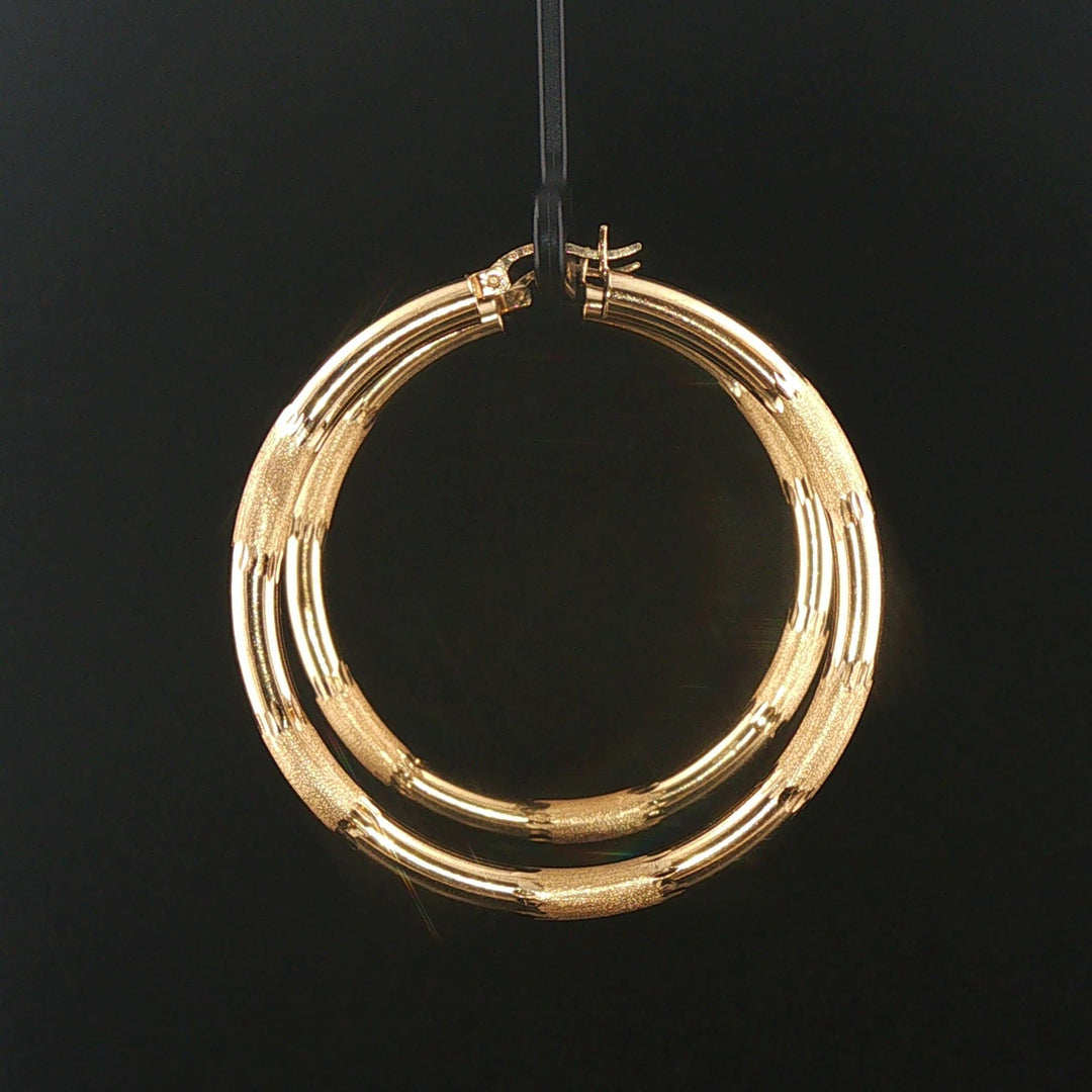 14k Yellow Gold 6.2g Large Diamond Cut Hoop Earrings 2"