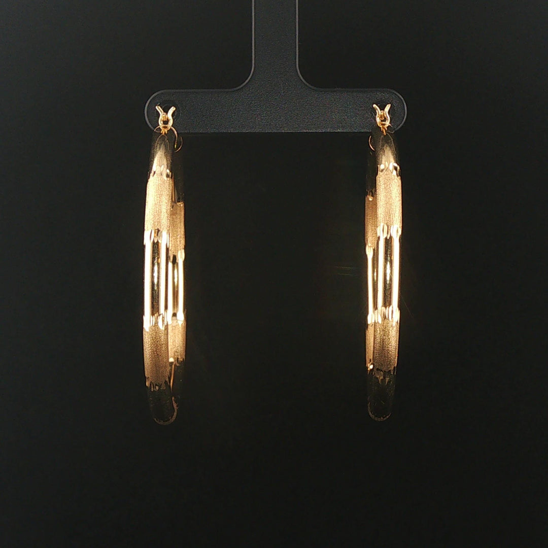 14k Yellow Gold 6.2g Large Diamond Cut Hoop Earrings 2"