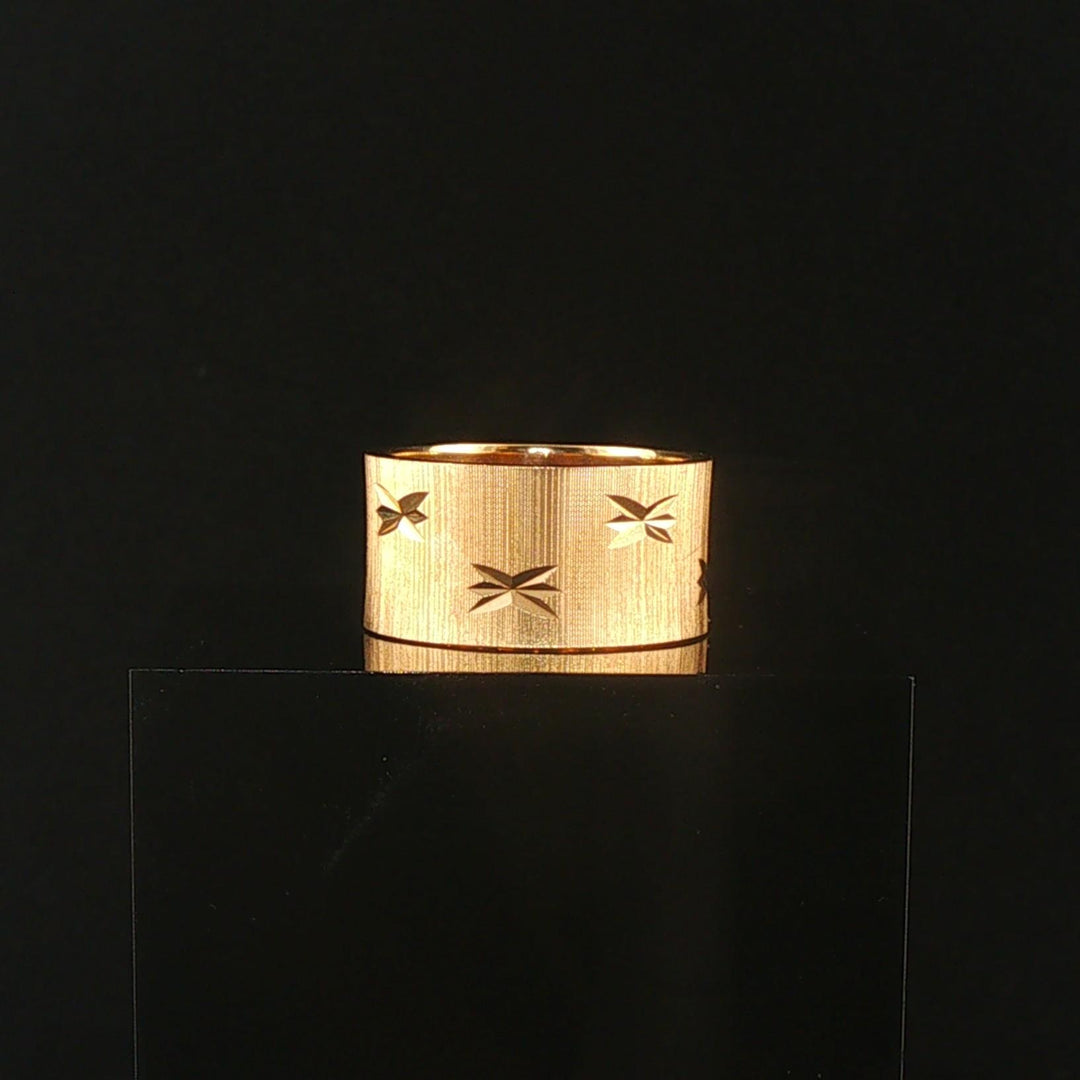14k Yellow Gold 8g Solid Satin Finish Diamond Cut Starburst Band Ring Size 6.5